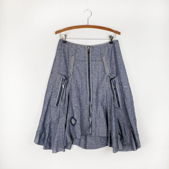 Boo Radley Dresses & Skirts - Boo Radley Ocean Girl linen cotton Lagenlook midi skirt womens Small blue zipper